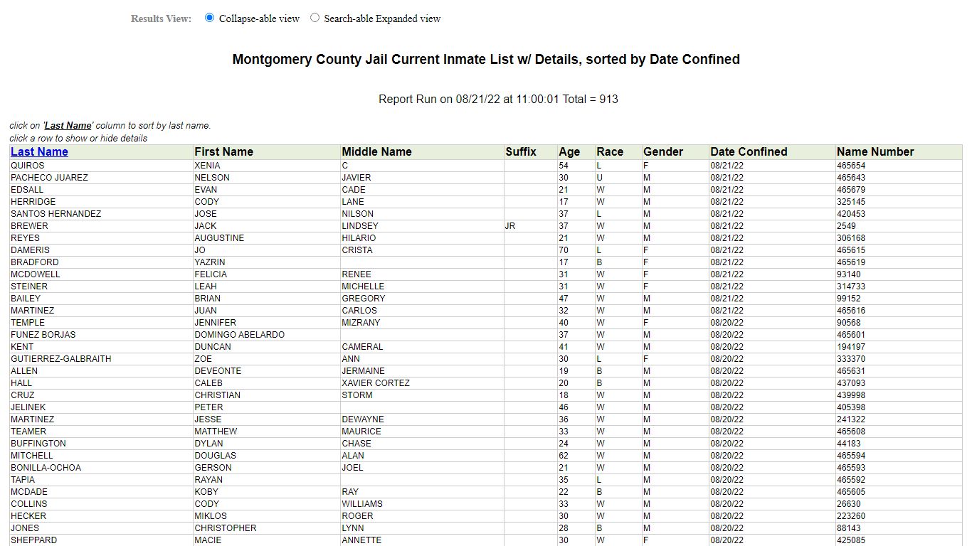 Jail Roster - Montgomery County, Texas