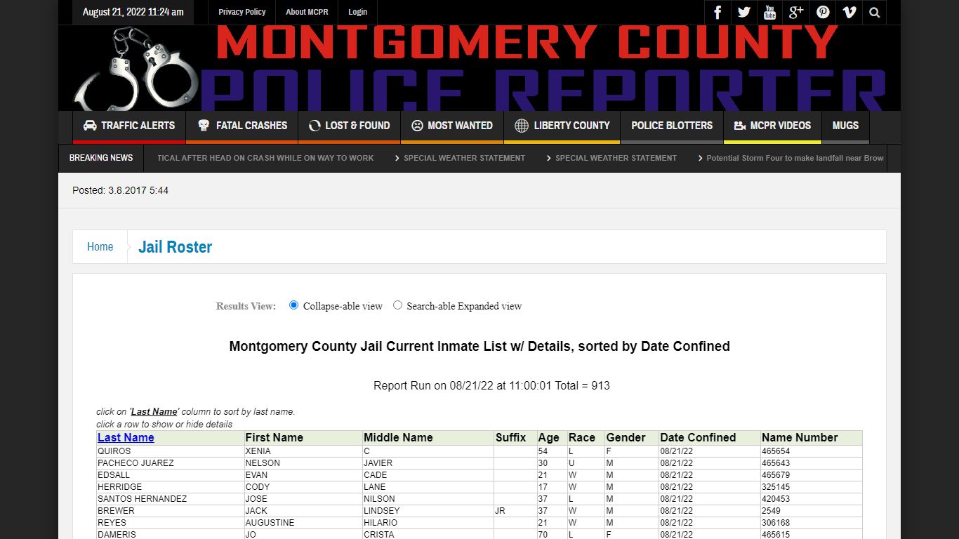 Jail Roster – Montgomery County Police Reporter